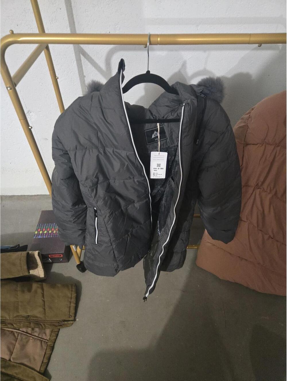 Charcoal Gray Hooded Puffer Jacket with Faux Fur Trim NWT
